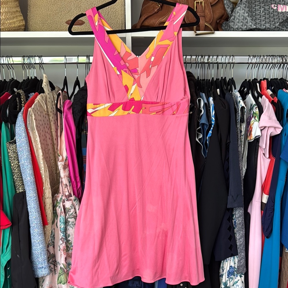 Pucci Pink Sleeveless Dress with Colorful Print Detail